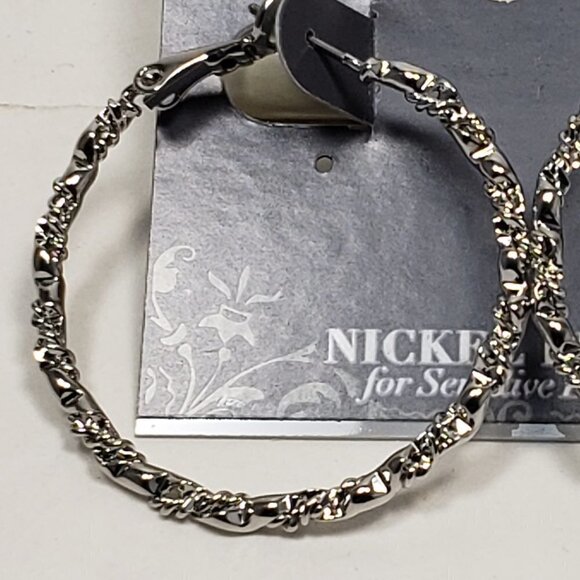 2/$30 Textured Silver tone Hoop Design Earrings - 1.25-inch. Women's Jewelry - Picture 5 of 7